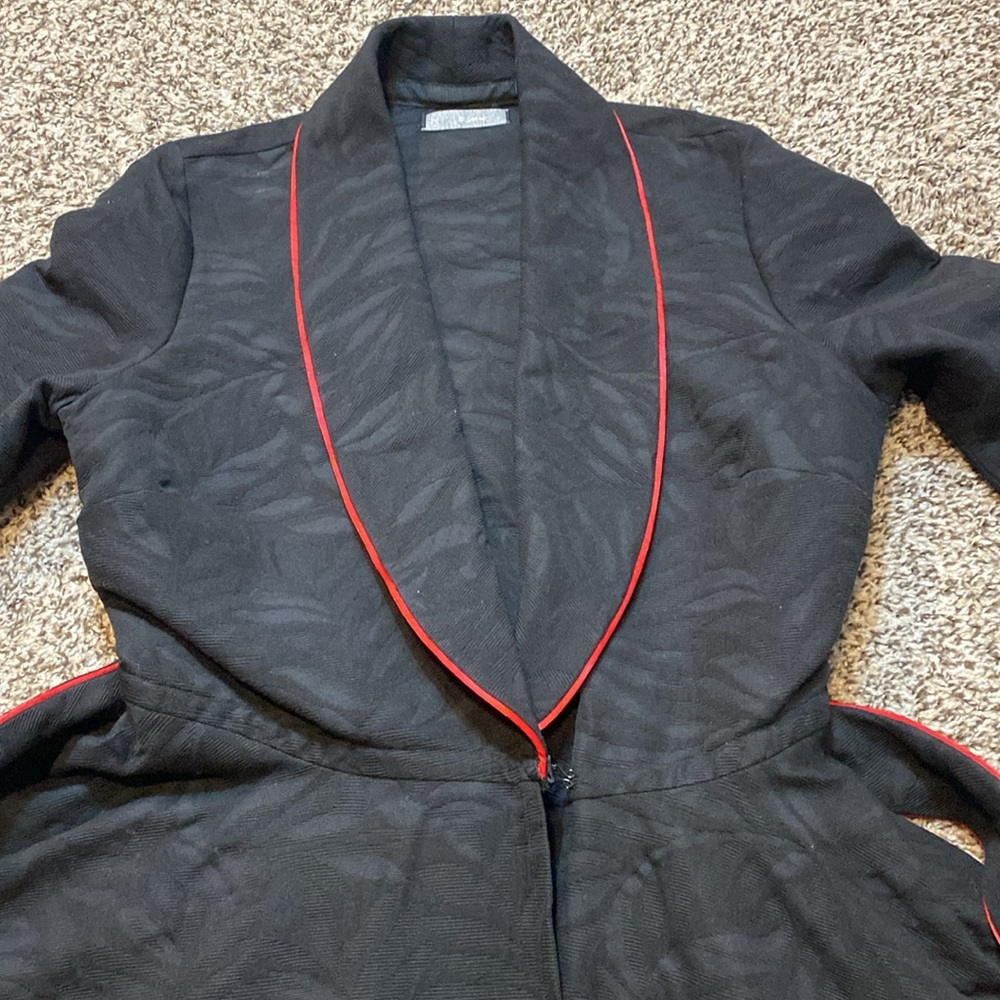 Black Robe with Red Piping Women’s Wrap Robe - Picture 4 of 7